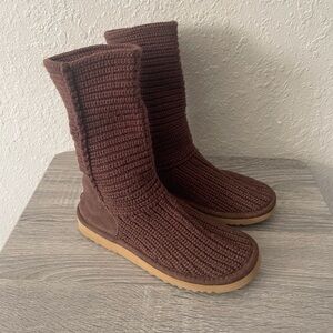 Ugg Brown Crochet Knit Warm Causal Boots Size 8